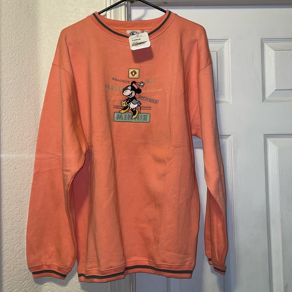 VTG NWT Disney Mickey & Co Peach Minnie oversized sweater  grey trim size Large
